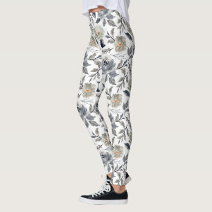 Elegant Vintage Watercolor Floral Botanical Leggings