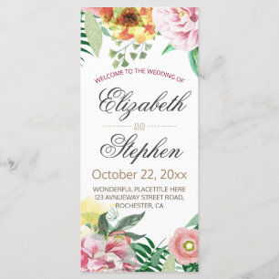 Elegant Vintage Watercolor Floral Wedding Program Programme