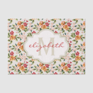 Elegant Vintage Watercolor Flowers Monogrammed Tissue Paper