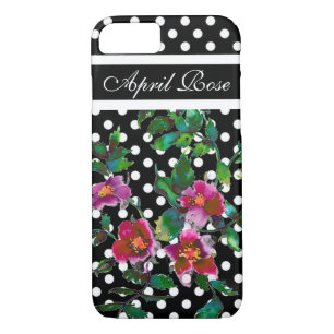 Elegant vintage watercolor pink roses polka dots iPhone 8/7 case