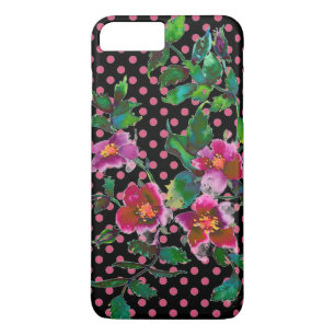 Elegant vintage watercolor pink roses polka dots iPhone 8 plus/7 plus case