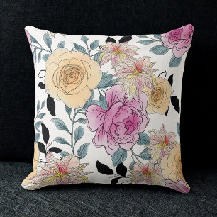 Elegant vintage watercolor rose floral pattern  cushion