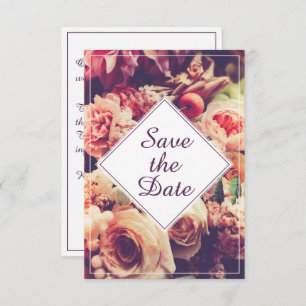 Elegant Vintage Wedding Announcement, Flower Motif