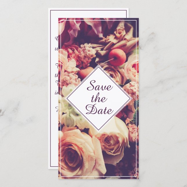 Elegant Vintage Wedding Announcement, Flower Motif (Front/Back)