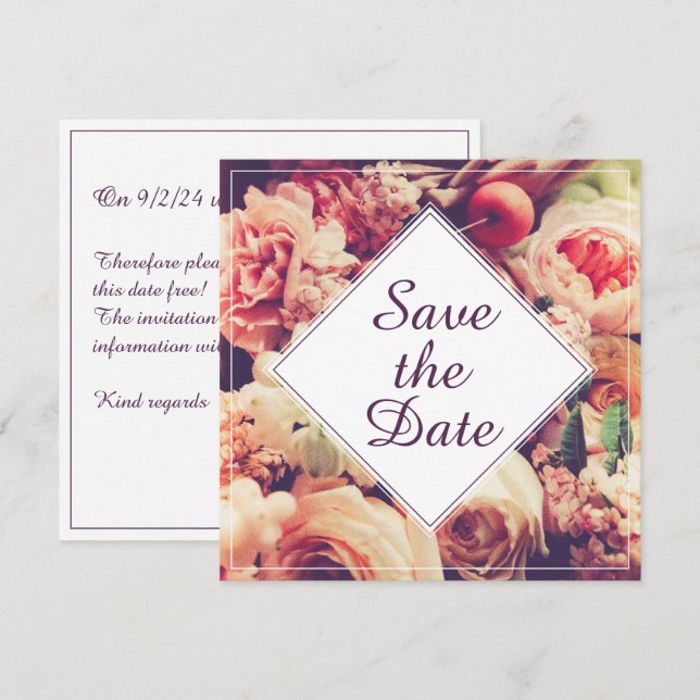 Elegant Vintage Wedding Announcement, Flower Motif (Front/Back)