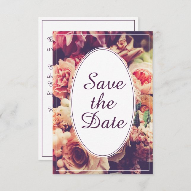 Elegant vintage wedding announcement, flower motif (Front/Back)