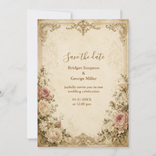 elegant Vintage Wedding Antique Rose Charm Invitation