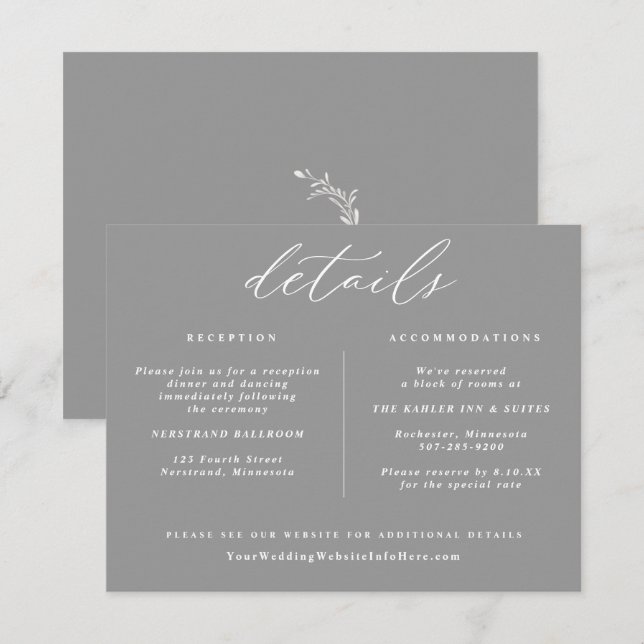 Elegant Vintage Wedding Details Card Grey (Front/Back)