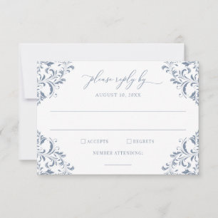 Elegant Vintage Wedding Dusty Blue Antique RSVP Card