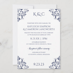 Elegant Vintage Wedding Invitation Navy 2