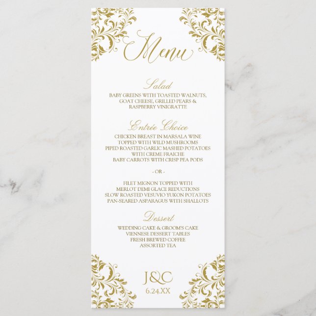 Elegant Vintage Wedding Menu | Nadine (Gold) (Front)