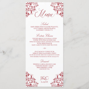 Elegant Vintage Wedding Menu   Nadine (Red)