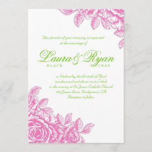 Elegant Vintage Wedding Pink Rose Green Invitation