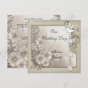 Elegant Vintage Wedding Sepia White Dove Invitation