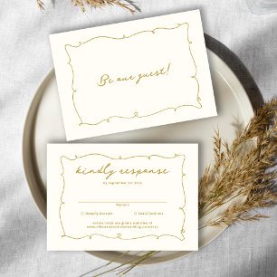 Elegant Vintage Whimsical Beige and Gold Wedding RSVP Card