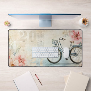 Elegant Vintage Whimsical Bicycle Calendar 2027 Desk Mat