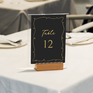 Elegant Vintage Whimsical Black and Gold Wedding Table Number