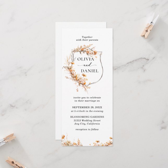 Elegant Vintage Whimsical Wildflowers Wedding  Invitation (Front/Back In Situ)