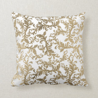 Elegant vintage white gold floral damask cushion