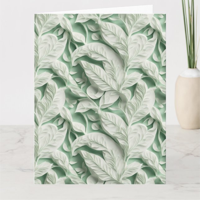 Elegant vintage white green botanical leaf pattern card (Front)
