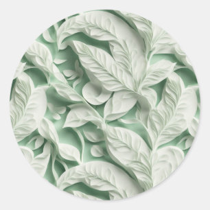 Elegant vintage white green botanical leaf pattern classic round sticker