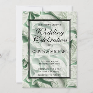 Elegant vintage white green botanical leaf pattern invitation