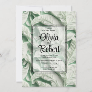 Elegant vintage white green botanical leaf pattern invitation