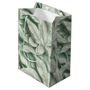 Elegant vintage white green botanical leaf pattern medium gift bag
