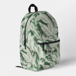 Elegant vintage white green botanical leaf pattern printed backpack