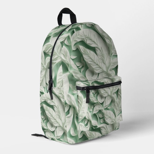 Elegant vintage white green botanical leaf pattern printed backpack (Back Corner Left)