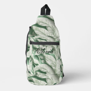 Elegant vintage white green botanical leaf pattern sling bag