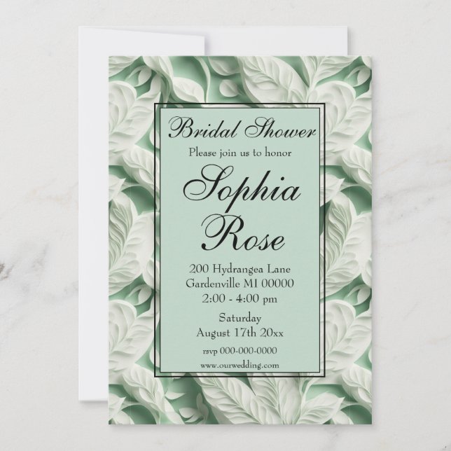 Elegant vintage white green leaf  calligraphy invitation (Front)
