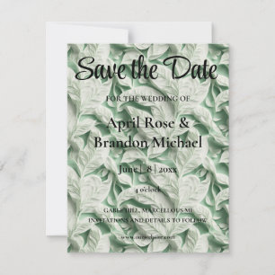Elegant vintage white green leaf  calligraphy save the date