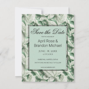Elegant vintage white green leaf calligraphy save the date
