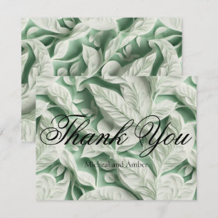 Elegant vintage white green leaf  calligraphy thank you card