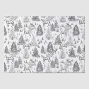 Elegant Vintage White Horses in Snow Woods Toile  Tissue Paper