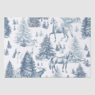 Elegant Vintage White Horses in Snow Woods Toile  Tissue Paper