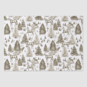 Elegant Vintage White Horses in Snow Woods Toile Tissue Paper