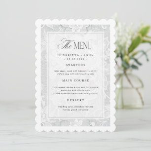 Elegant Vintage White Lace Wedding Menu Card