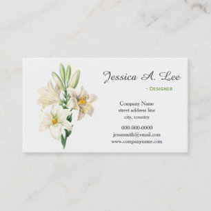 Elegant, vintage white lily flower professional business card