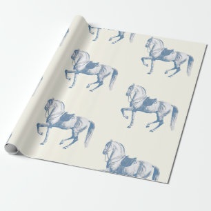 Elegant Vintage White Lipizzaner Horse Dusty Blue Wrapping Paper