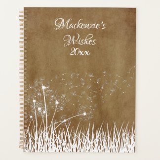 Elegant Vintage White Outline Dandelions in Wind   Planner