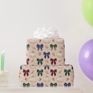 Elegant Vintage White Pumpkin & Velvet Bows Autumn Wrapping Paper