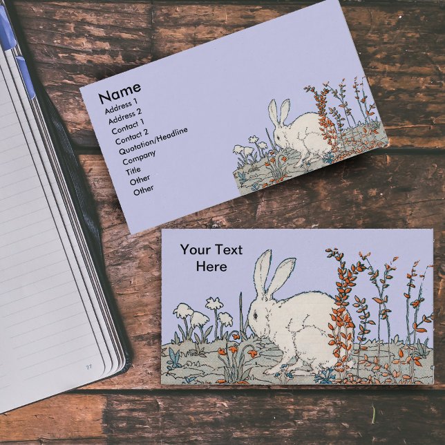 Elegant Vintage White Rabbit Business Card (White rabbit sitting in orange and white flowers on light blue business cards.)