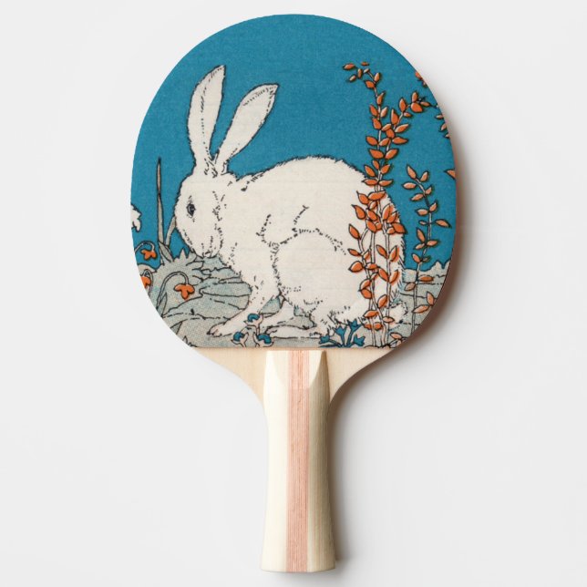 Elegant Vintage White Rabbit Flowers Ping Pong Paddle (Front)
