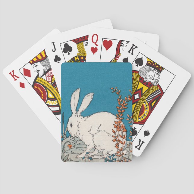 Elegant Vintage White Rabbit Flowers Playing Cards (Back)