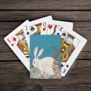 Elegant Vintage White Rabbit Flowers Playing Cards