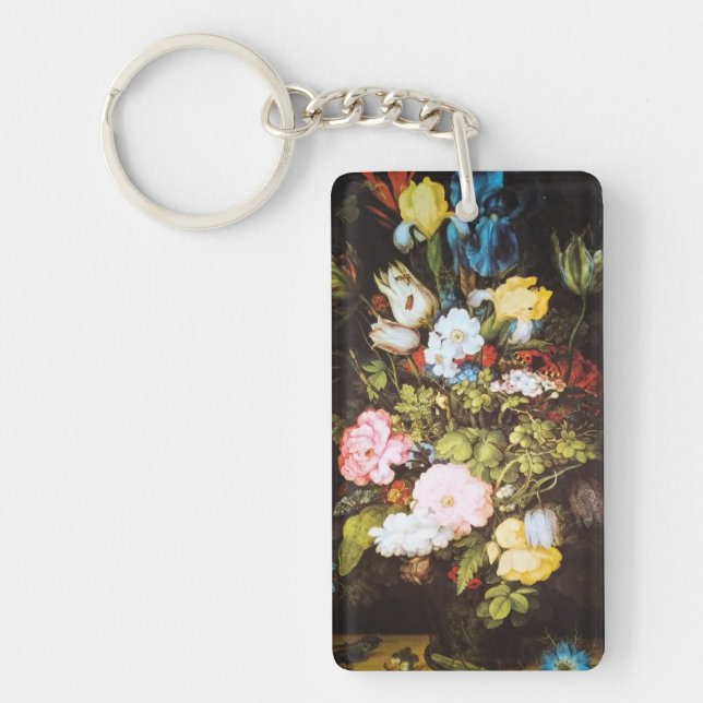 Elegant Vintage Wildflower Artwork Key Ring (Front)