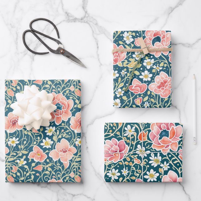 Elegant Vintage Wildflower Botanical Pattern  Wrapping Paper Sheet (Front)