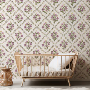Elegant Vintage Wildflower Diamond Lavender Wallpaper